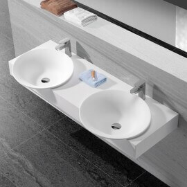 Lavabo Suspended Double Molded Vasque White Mat, 140x47 cm, Composite, Effect