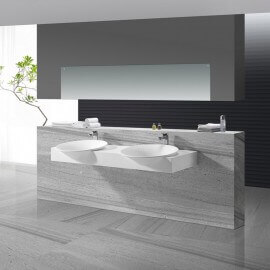 Lavabo Suspended Double Molded Vasque White Mat, 140x47 cm, Composite, Effect 2