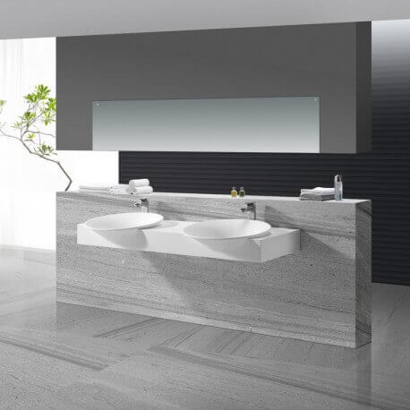 Lavabo Suspendido doble moldeado Vasque Blanco Mat, 140x47 cm, Composite, Efecto