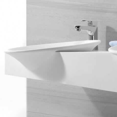 Lavabo Suspendido doble moldeado Vasque Blanco Mat, 140x47 cm, Composite, Efecto
