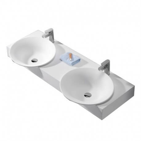 Lavabo Suspendido doble moldeado Vasque Blanco Mat, 140x47 cm, Composite, Efecto