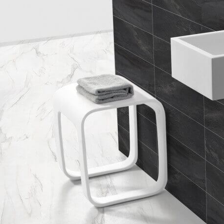 Tabouret de Salle de Bain Blanc Mat, 35x38 cm, Composite, Strat | Rue du Bain