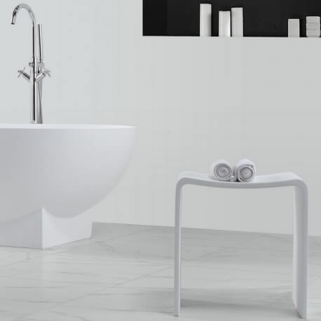 Tabouret de Salle de Bain Blanc Mat, 40x42 cm,Composite, Essential | Rue du Bain