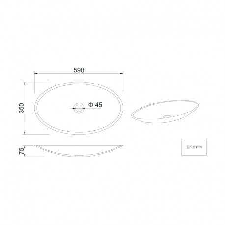 Ovale bianco Mat Poser Vasque, 59x35 cm, composito, presto