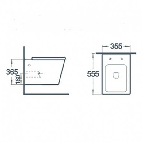 WC Suspendu Rectangulaire, 52x36 cm, Céramique, Connect