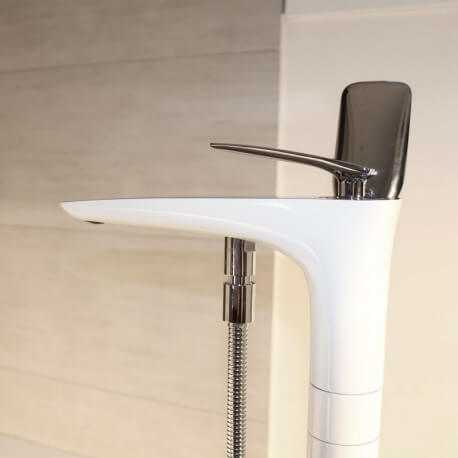 Robinet Mitigeur de Baignoire au sol chromé/blanc Concep't| Rue du Bain