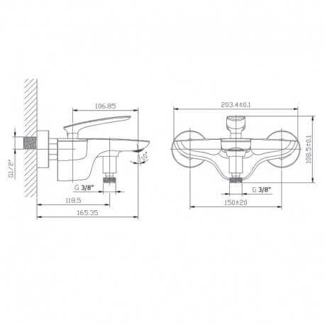 Miscelatore per vasca da bagno a parete Concept't Chrome |Via del bagno