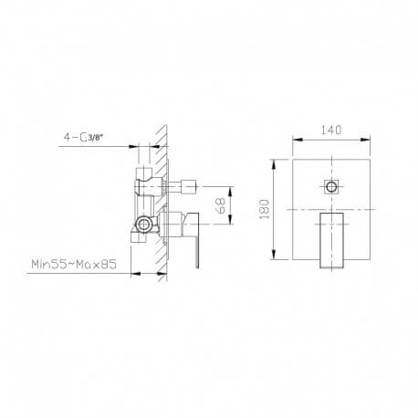 Robinet Mitigeur Douche Encastré 2 sorties Chromé Carré | Rue du Bain