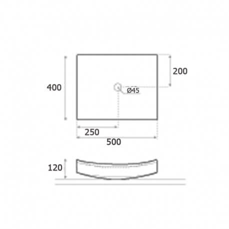 Vasque à poser rectangulaire, pierre noire 50x40, Plan