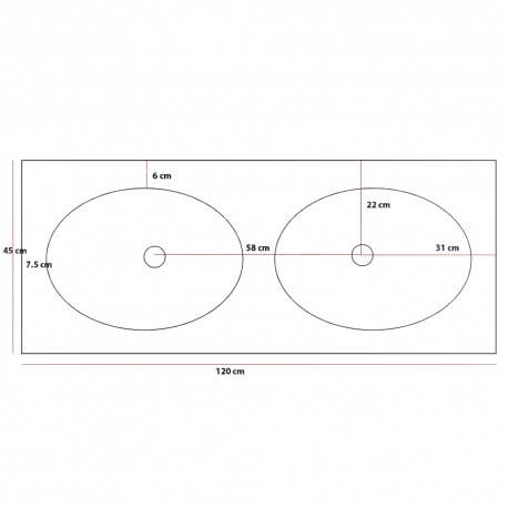 Lavabo Suspended Double Vasque White Mat, 120x45 cm, Composite, Pure