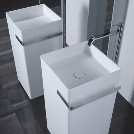 Lavare a mano Totem Square Ceramica con porta asciugamano Alto