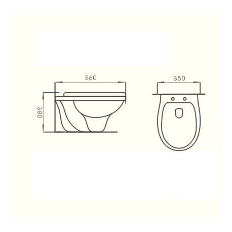 WC Oval Suspended, 56x35 cm, Blanco, con risa, Cottage