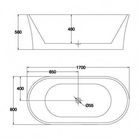  Blanco ovalado acrílico ilot baño 170 cm Brujas
