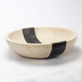 Round laying vase beige and black natural stone Edo