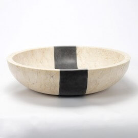 Round laying vase beige and black natural stone Edo 2