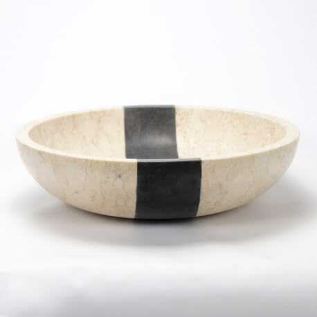 Vase redondo beige y piedra natural negra Edo