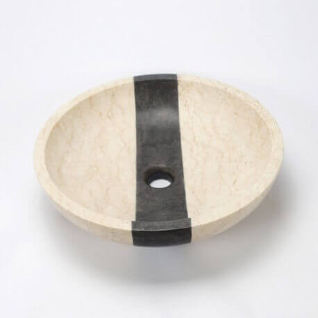 Vase redondo beige y piedra natural negra Edo