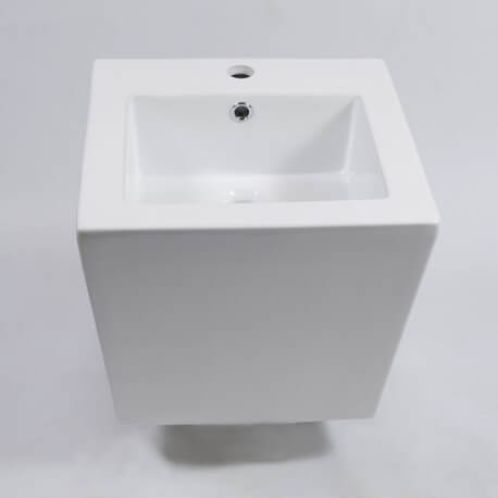 Lavabo totem carré suspendu céramique blanc Life | Rue du Bain