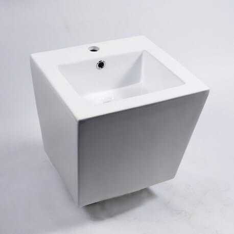 Lavabo totem carré suspendu céramique blanc Life | Rue du Bain
