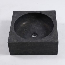 Square laying vase black natural stone Focus 2