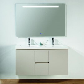 Meuble de salle de bain Caramel 2 tiroirs + double vasque et miroir Led  - 120x46 cm - Mia
