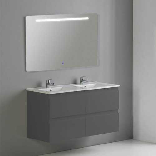 Meuble de salle de bain 4 tiroirs + vasque et miroir Led 120x46 cm, Gris anthracite , Mia
