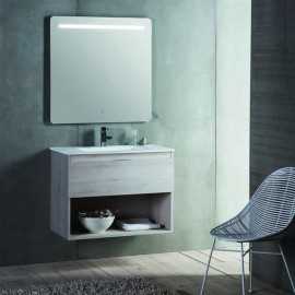 Badezimmerschrank 1 Schublade + Waschbecken und LED-Spiegel - 60x46 cm - Jade