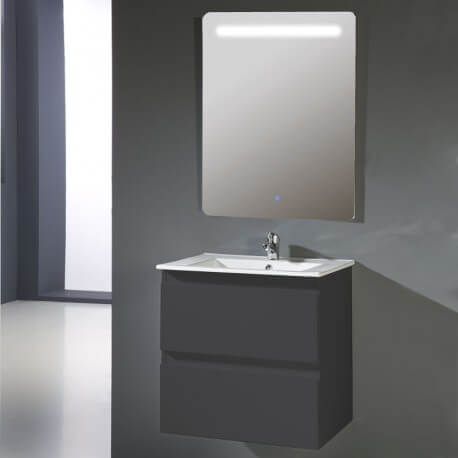 Armadio bagno 2 cassetti + lavabo e specchio Led, 60x46 cm, Antracite, Mia