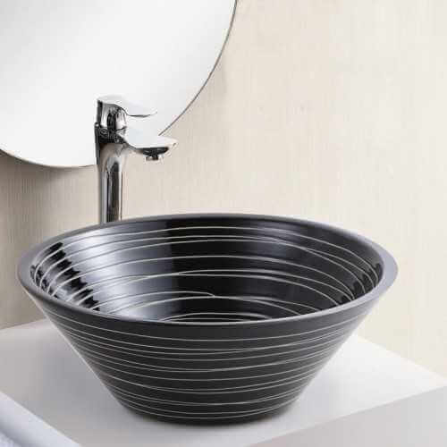 Poser Vasque Bol - Ceramica Nero scanalato Bianco - 42 cm – Gap