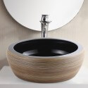 Vasque à Poser Ronde - Céramique rainurée Marron et Beige - 41 cm – Tierra