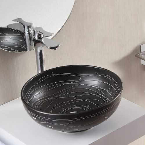 Round Posing Vase - Black grooved Ceramic White - 41 cm – Dark