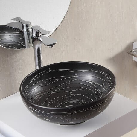 Vasque à Poser Ronde - Céramique Noire rainurée Blanc - 41 cm – Dark