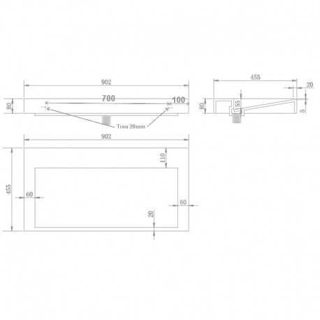 Rectangular hanging washbasin White Mat Composite 90x45 cm - Stance