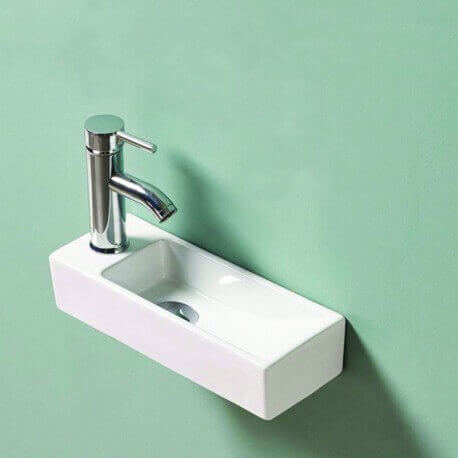Lavado de manos rectangular Ganancia del espacio Izquierda - Cerámica Blanca - 38x15 cm - Minimalista