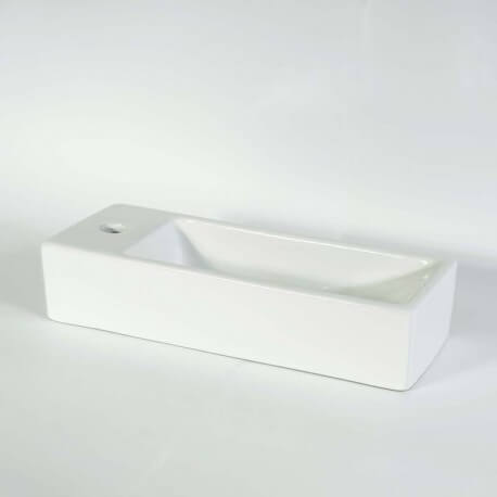 Lave main Rectangulaire Gain de place Gauche - Céramique Blanc - 38x15 cm - Minimalist