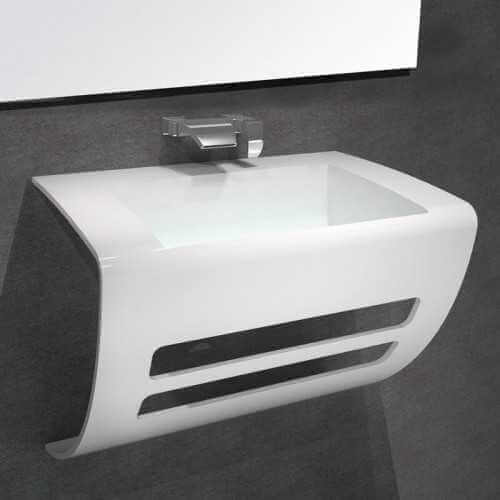Washbasin Suspended Design - Solid Surface White Mat - 60x38 cm- Elegance