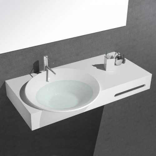 Lavabo sospeso con porta asciugamani - Solid Mat superficie bianca - 100x56 cm - Plume