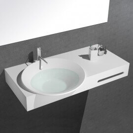 Lavabo Suspendido con Toall Holder- Sólido Mat superficie blanca - 100x56 cm - Plume