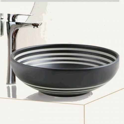 Rotondo Poser Vasque - Nero scanalato in ceramica bianca - 40.5 cm - Cromatico