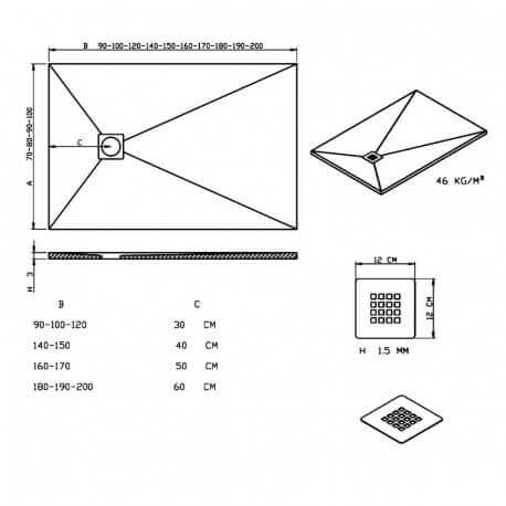 Rectangular extra plana ducha receptor - superficie sólida Antracita - Mineral