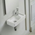 Lavaggio a mano Rettangolare con Porta asciugamani - Ceramica Bianco - 44x22 cm - Pratico