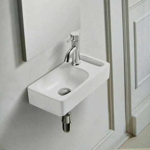 Lavaggio a mano Rettangolare con Porta asciugamani - Ceramica Bianco - 44x22 cm - Pratico