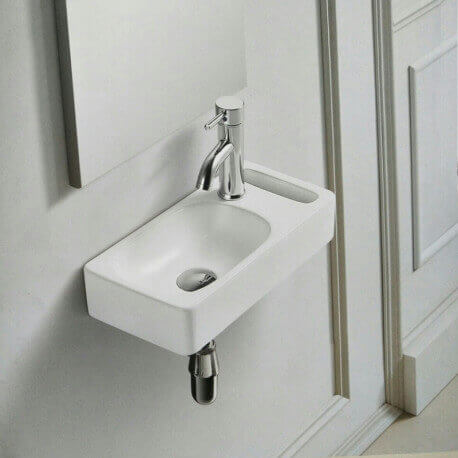 Lavaggio a mano Rettangolare con Porta asciugamani - Ceramica Bianco - 44x22 cm - Pratico