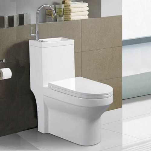 WC à Poser Monobloc avec Lave main intégré - Céramique Blanc - 39x68 cm - Creativ | Rue du Bain