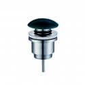 Universal click-clack sink drain in chrome-plated brass and black ceramic