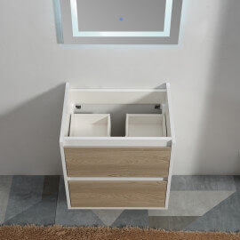Meuble de salle de bain 2 Tiroirs - Blanc et Chêne Gris - Vasque - 60x46 cm - Scandinave