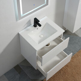Meuble de salle de bain 2 Tiroirs - Blanc - Vasque - 60x46 cm - City