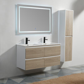 Mueble de baño 4 Dibujos - Gris Blanco y Roble - Fregadero doble - 120x46 cm - Escandinavia 2