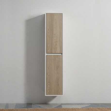 Colonna del bagno 2 porte - Bianco e rovere grigio - 160x35x30 cm - Scandinavia