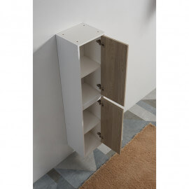 Colonna del bagno 2 porte - Bianco e rovere grigio - 160x35x30 cm - Scandinavia 2